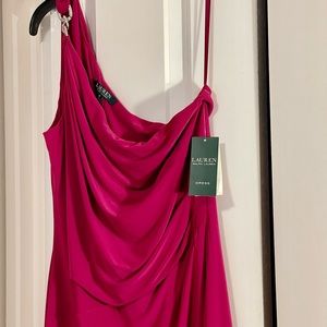 Lauren Ralph Lauren Jersey One-Shoulder Gown, size 12. Pink/ Fushia. New